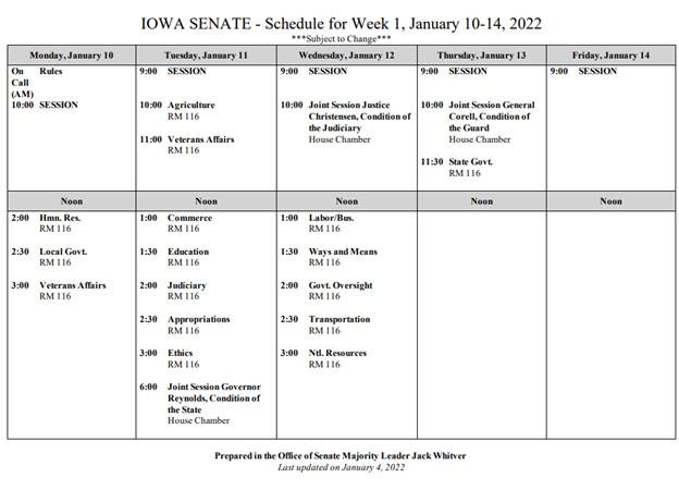 Senate - Week 1 - January 10-14 2022